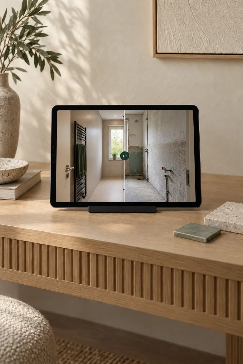 Tablet mit der Vorher-Nachher-Vergleichsansicht des S&P Visualizers